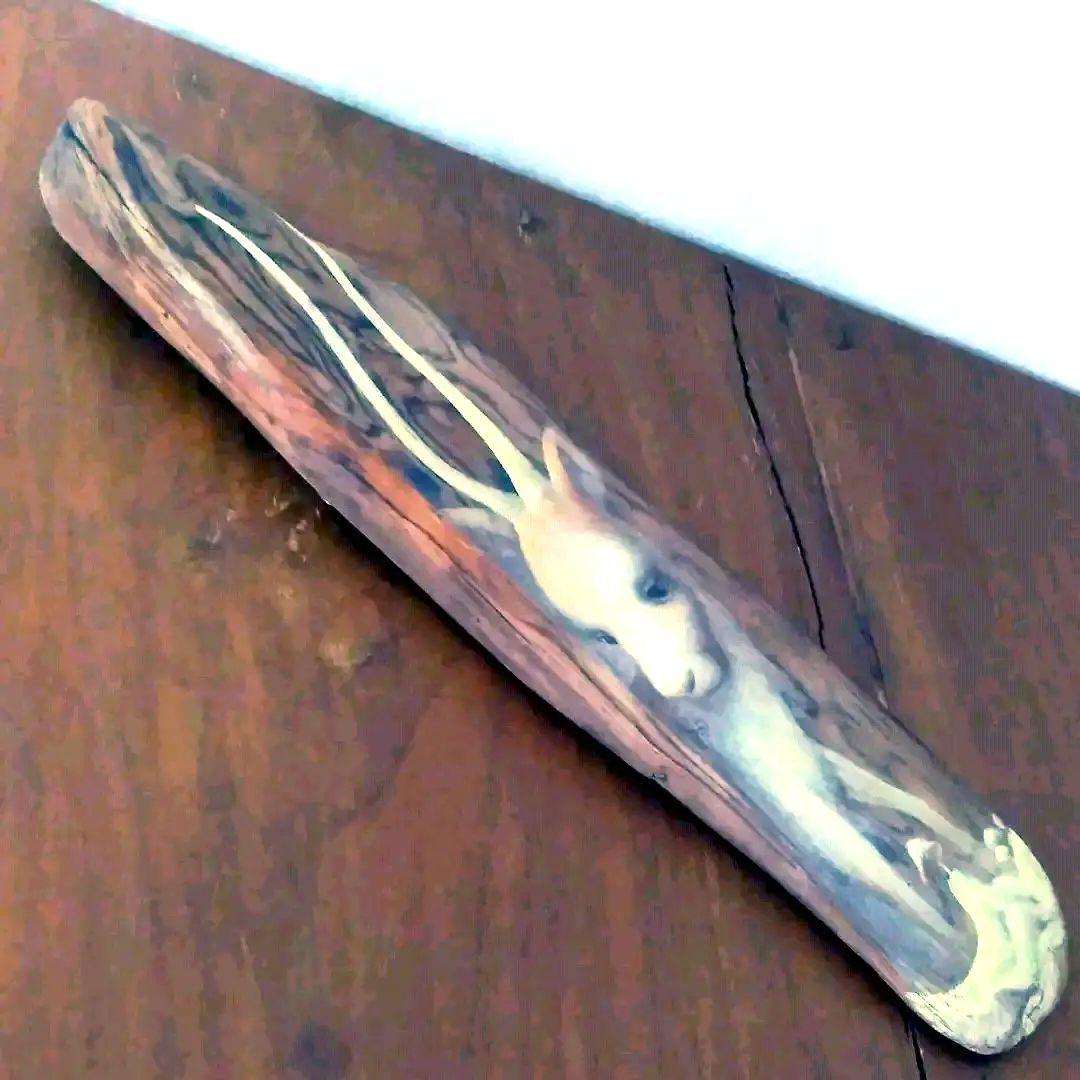 一時値下げプロ作家壁掛け超絶流木アート工芸品　世界観流木絵画　不思議な鹿？