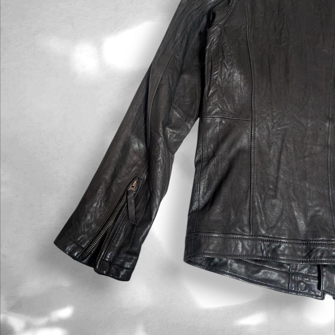 希少 XL バックナンバー ライダースジャケット シングル 山羊革 Wジップ 黒