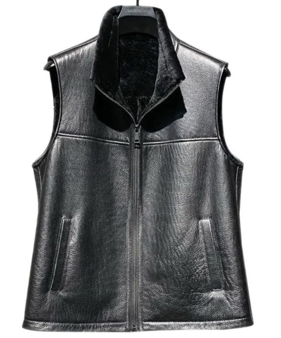 新品限定/メンズ用● 極上ラムファーのダブルフェイス裏地 ベスト黒 毛皮ファー