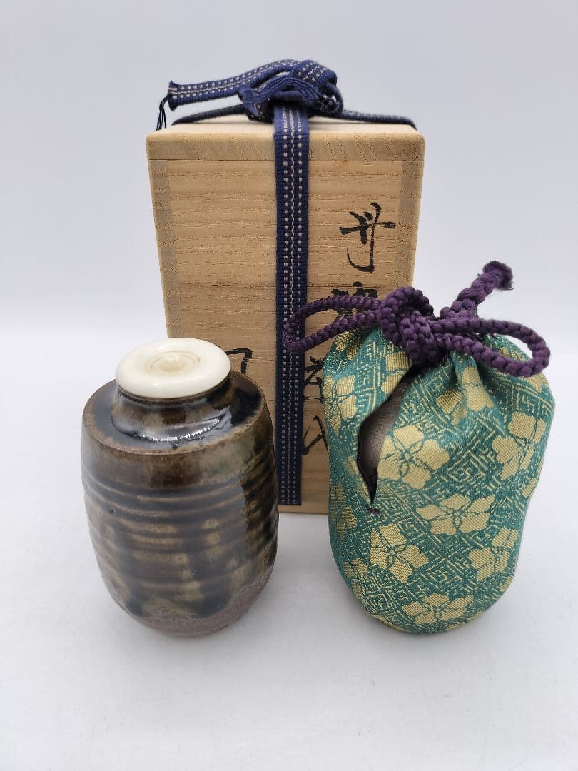 c629 茶入 丹波　藤種緞子 森本陶谷 木箱 茶道具 古物