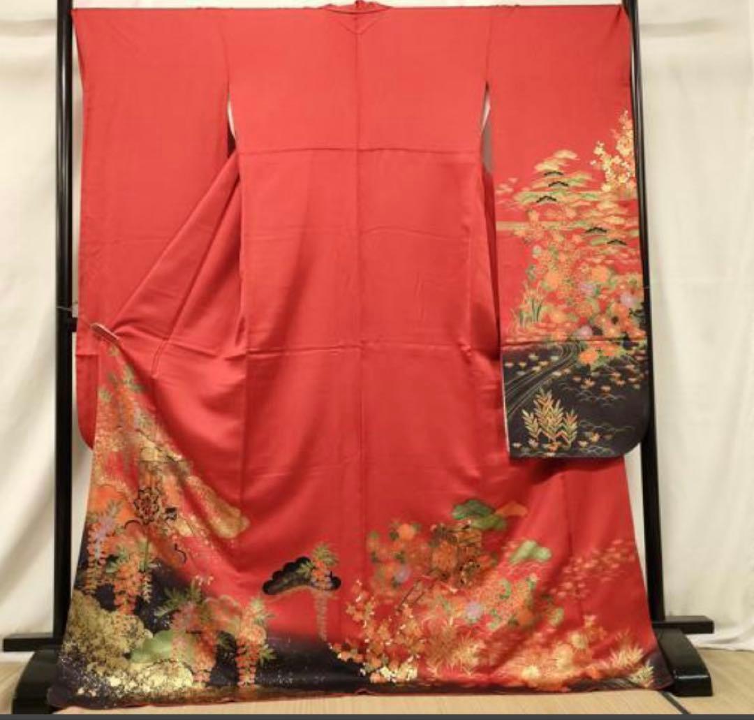 振袖 フルセット6点サイズＬ雲取り御所車花文　松　暈し染め　金彩　正絹