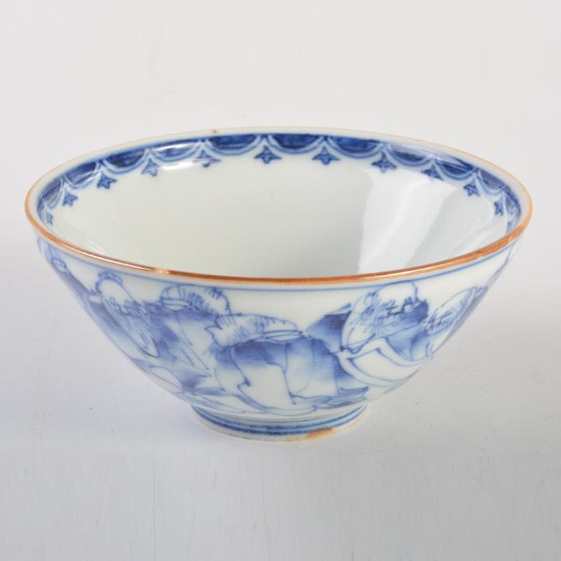 瀬戸焼　河本礫亭作　染付　寿老文茶碗　共箱　V　6680