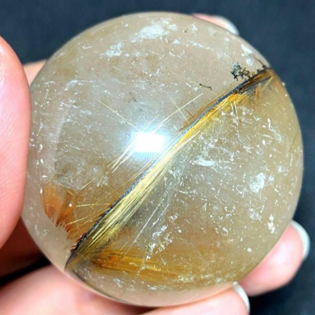 45mm ゴールドルチルクォーツ　丸玉　スフィア　金針水晶