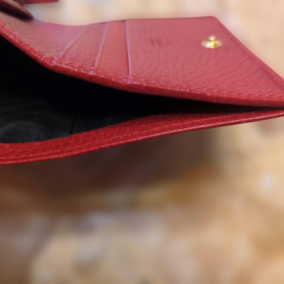 美品✨️ グッチ マーモント 二つ折り財布 GGロゴ金具 レザー 赤