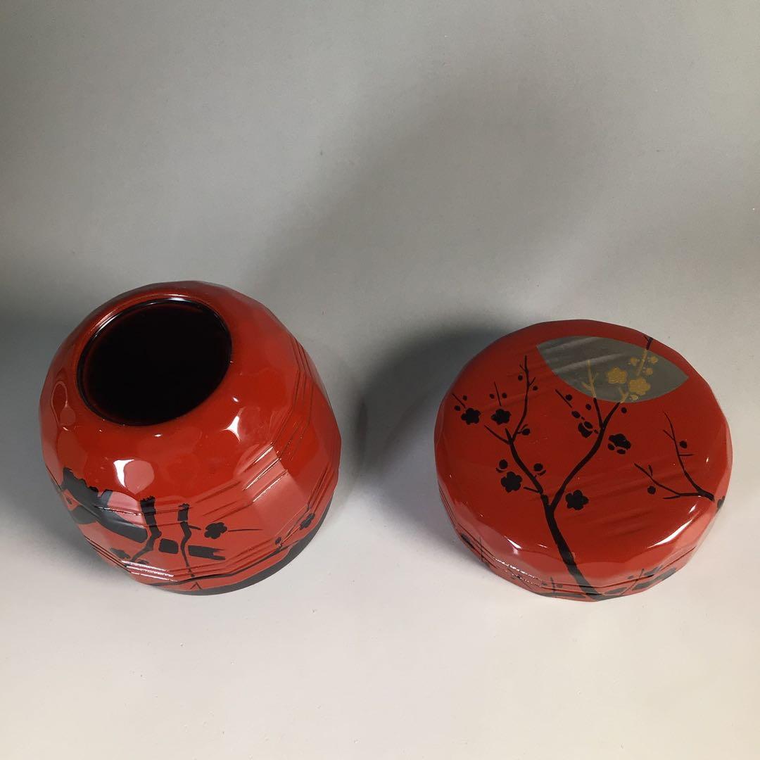 Ｍ６３７　棗　『加賀蒔絵師　早見征一作』『朱漆塗』『梅月蒔絵』　共箱　茶道具