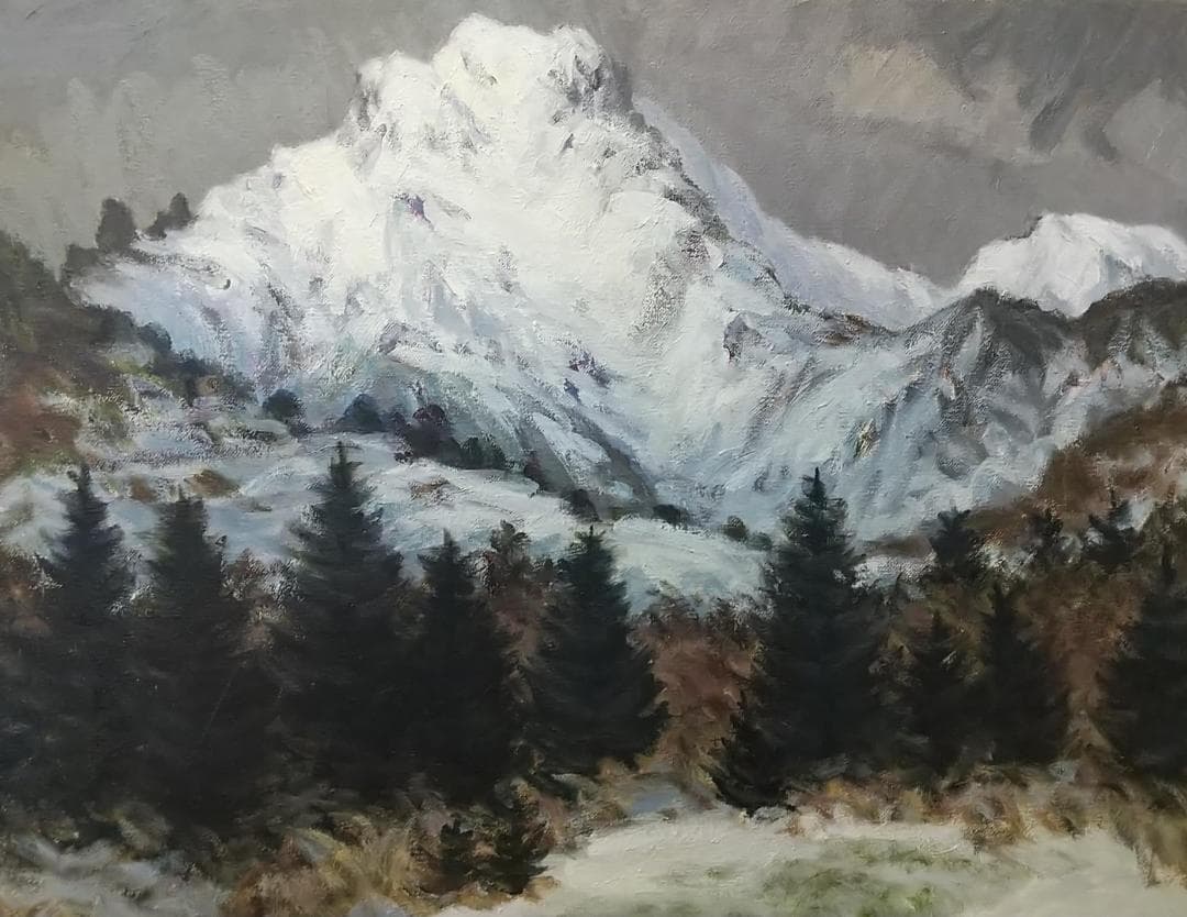 油彩画 「赤岳」F15 1989 絵画 油絵