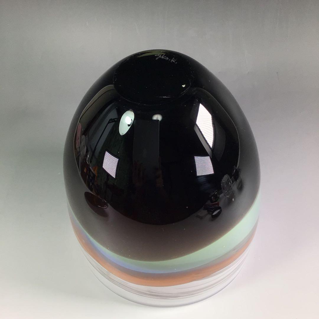 Ｒ５６２　水指　『倉本陽子作』『ガラス製』『竹蓋』『陵線の風景』　共箱　茶道具