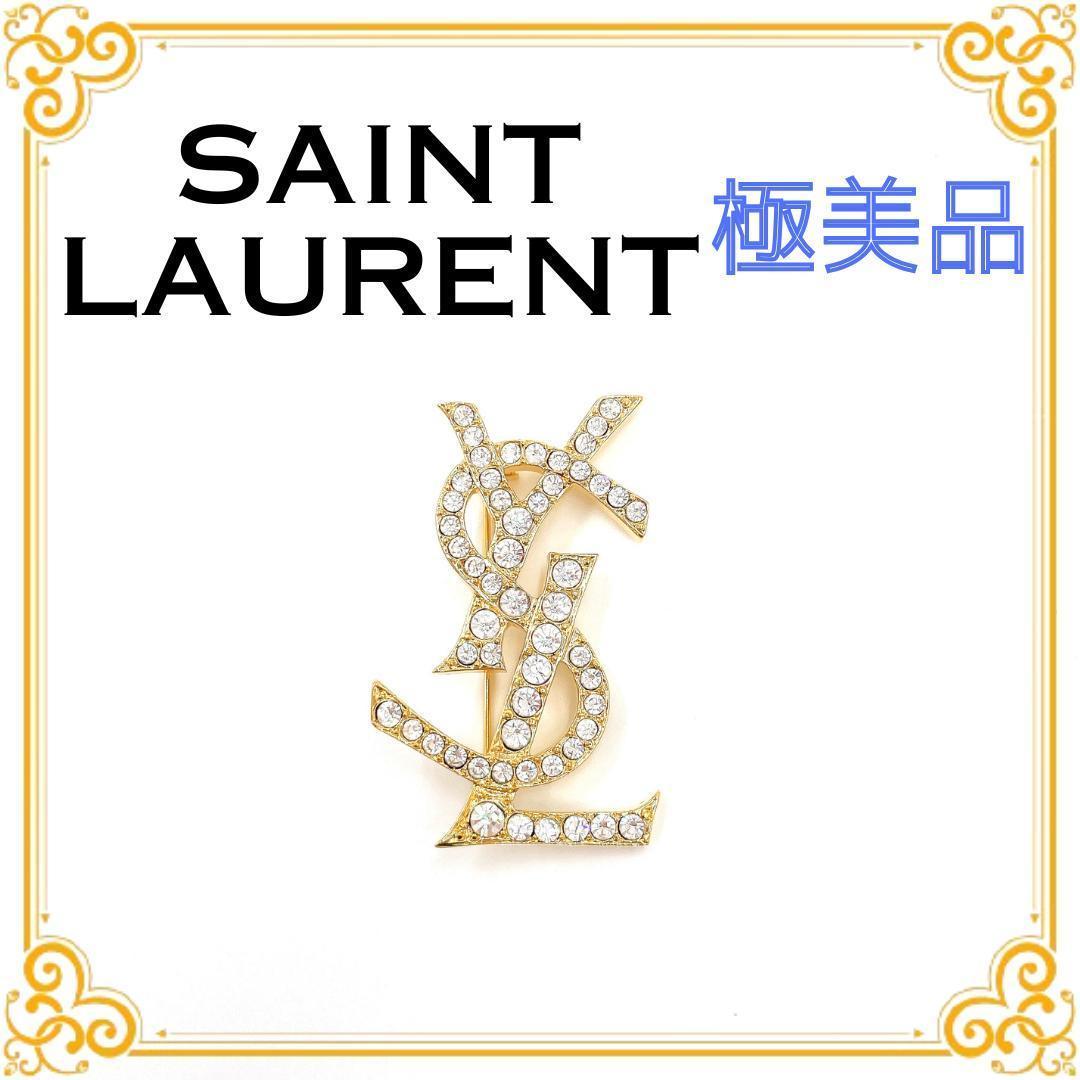 イヴサンローラン YSL ロゴ ラインストーン ブローチ レディース ゴールド