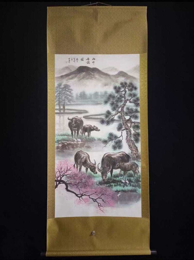 【中堂掛軸】李可染 五牛図　紙本／鑑賞用作品　客間・和室装飾に最適