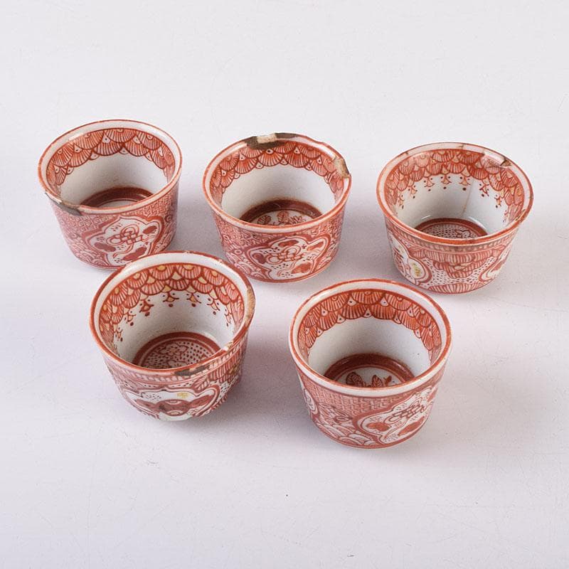 煎茶道具　赤絵宝珠文　煎茶器　五客　C　R8961