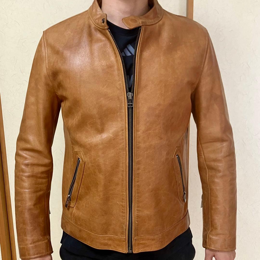 ★AVIREXFLY 本革 メンズ キャメル シングルライダースジャケットXL