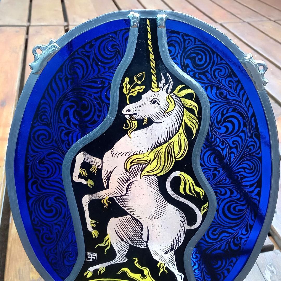 ステンドグラス Unicorn ユニコーン青の大判 グラスマスターズ社