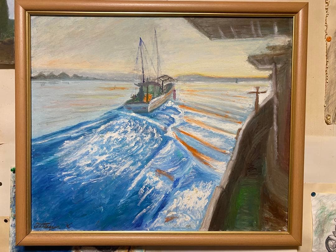 自作絵画　黎明　船出　油彩画　F20