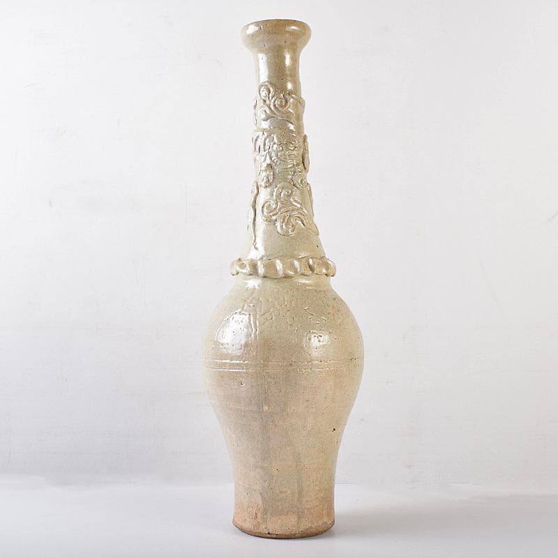 中国　唐時代　越州窯　青磁　虎貼花文　皈依瓶　日月壺　共箱　V　R8771B