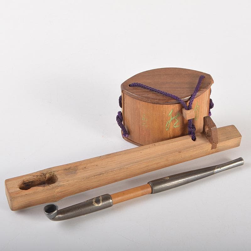 時代提げ物　喫煙具　煙管　キセル　古竹漢詩刻　煙管入　煙草入　M　R7533