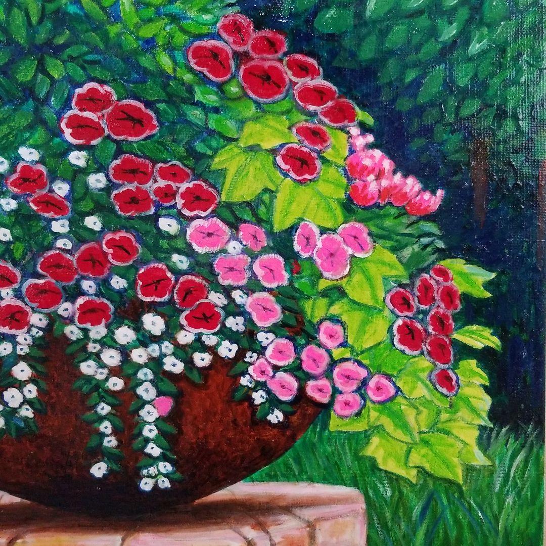 油絵　専用　ペチュニアが咲く寄せ植え　大キャンバス