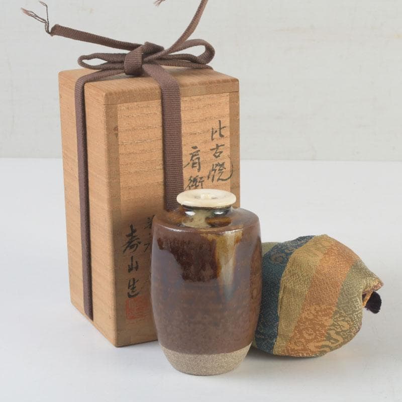 茶道具　高取焼　比古焼　藤崎寿山造　肩衝茶入　仕覆付　共箱　V　9824