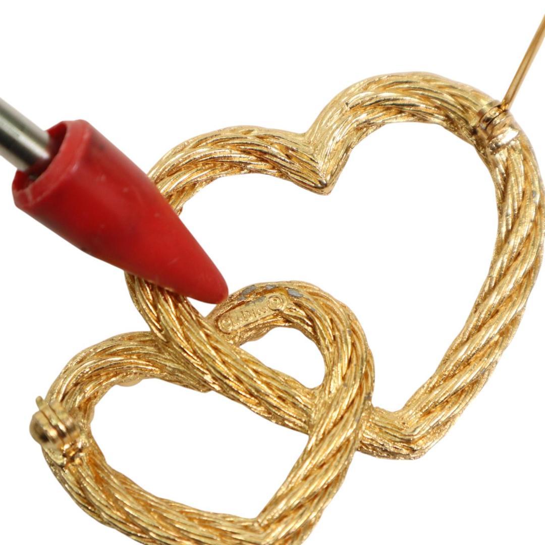クリスチャンディオール　ダブルハート　ブローチ ゴールド　ラインストーン