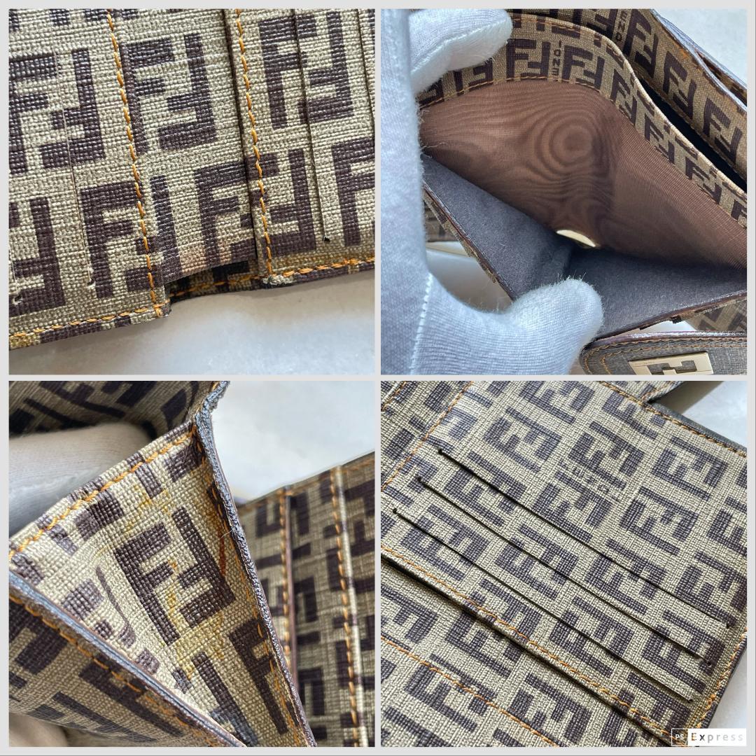 ■594 FENDI フェンディ FFズッカ柄 折り財布 ブラウン 茶 希少品