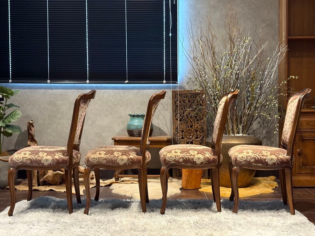 カリモク　karimoku 猫脚　クラシック　チェア4脚　金華山織　IGR