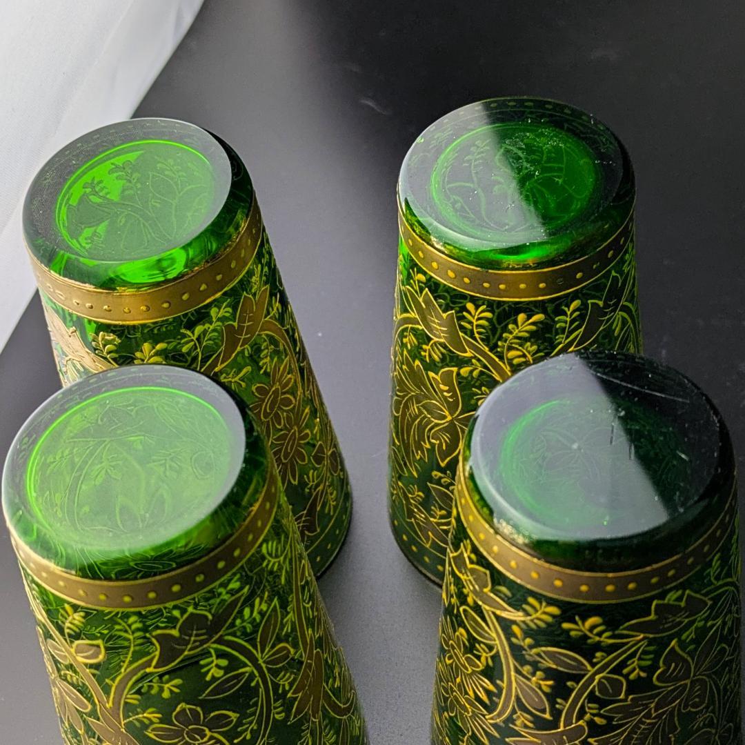 Moser モーゼル 金彩グラス 4個セット エメラルドグリーン アラベスク文様