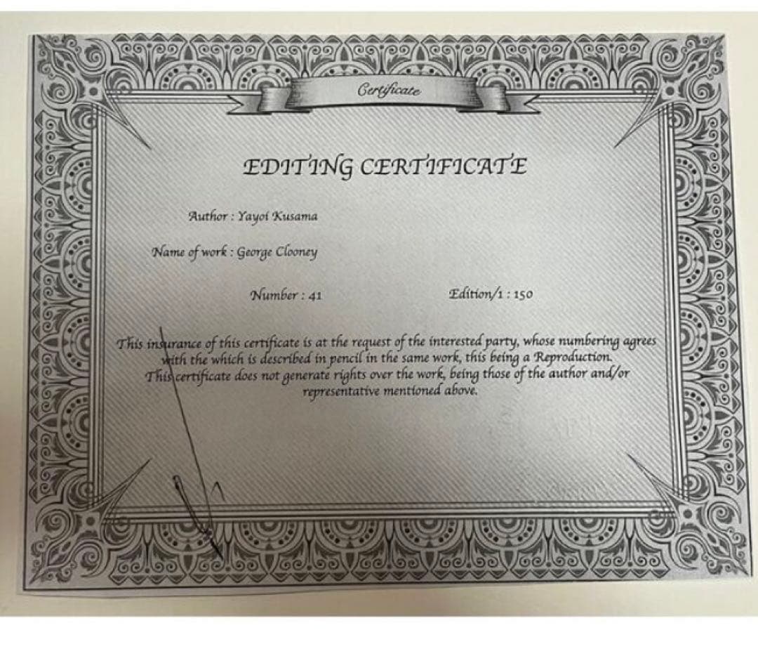 ジョージクルーニー　リトグラフ　COA認定書付き