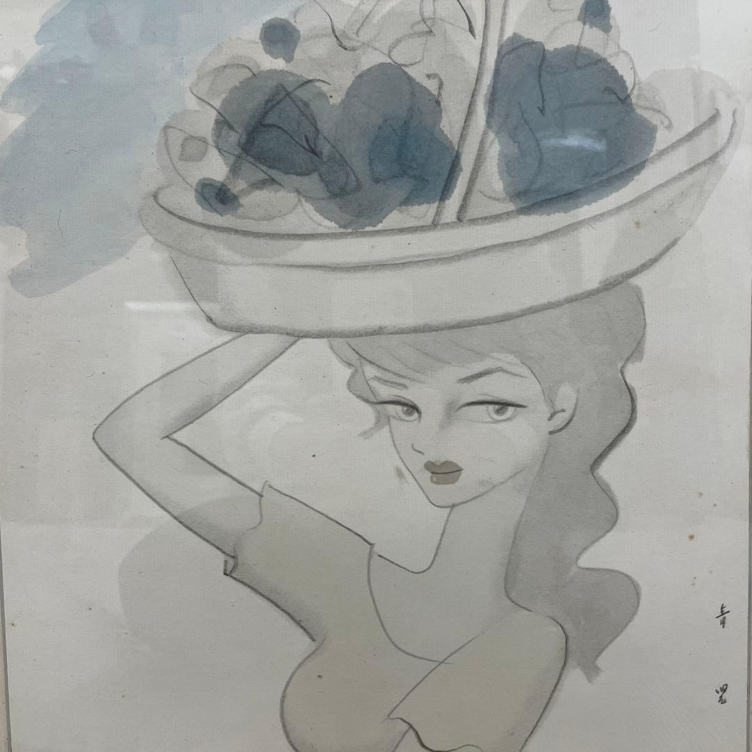 2142 東郷青児 美人画 複製画 洋画家 二科会 額装