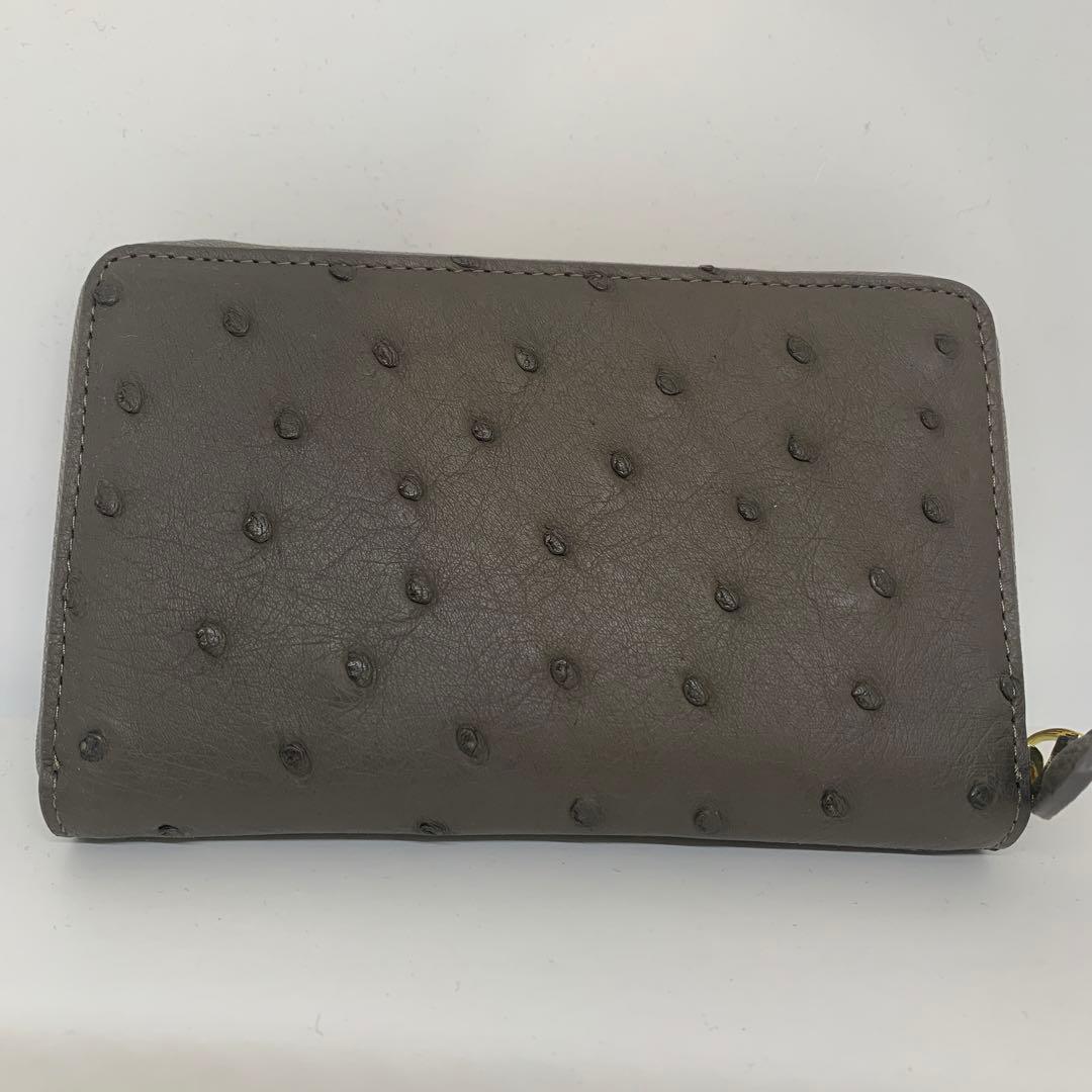 auauoi さん専用新品　オーストリッチ　ちょっと大きな二つ折り財布 グレー