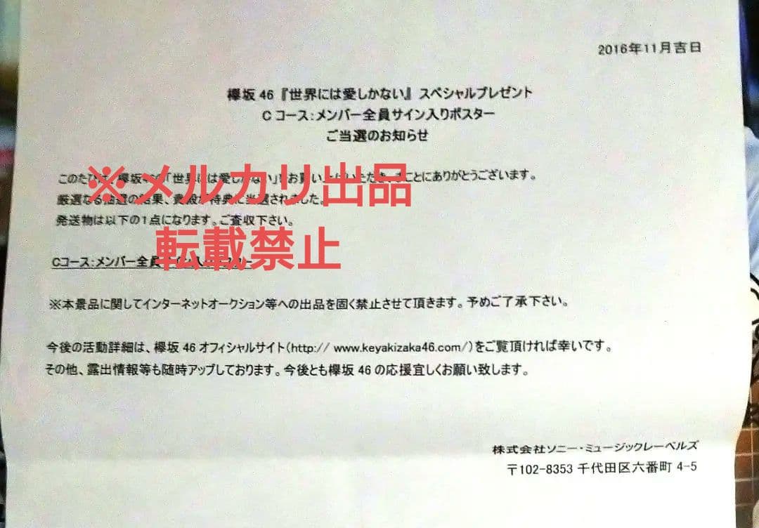 【希少】欅坂46「世界には愛しかない」メンバー全員直筆サイン入りポスター