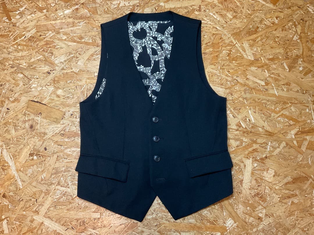 ナンバーナイン 日本製 裏地音符柄 ウールベスト ジレ size M
