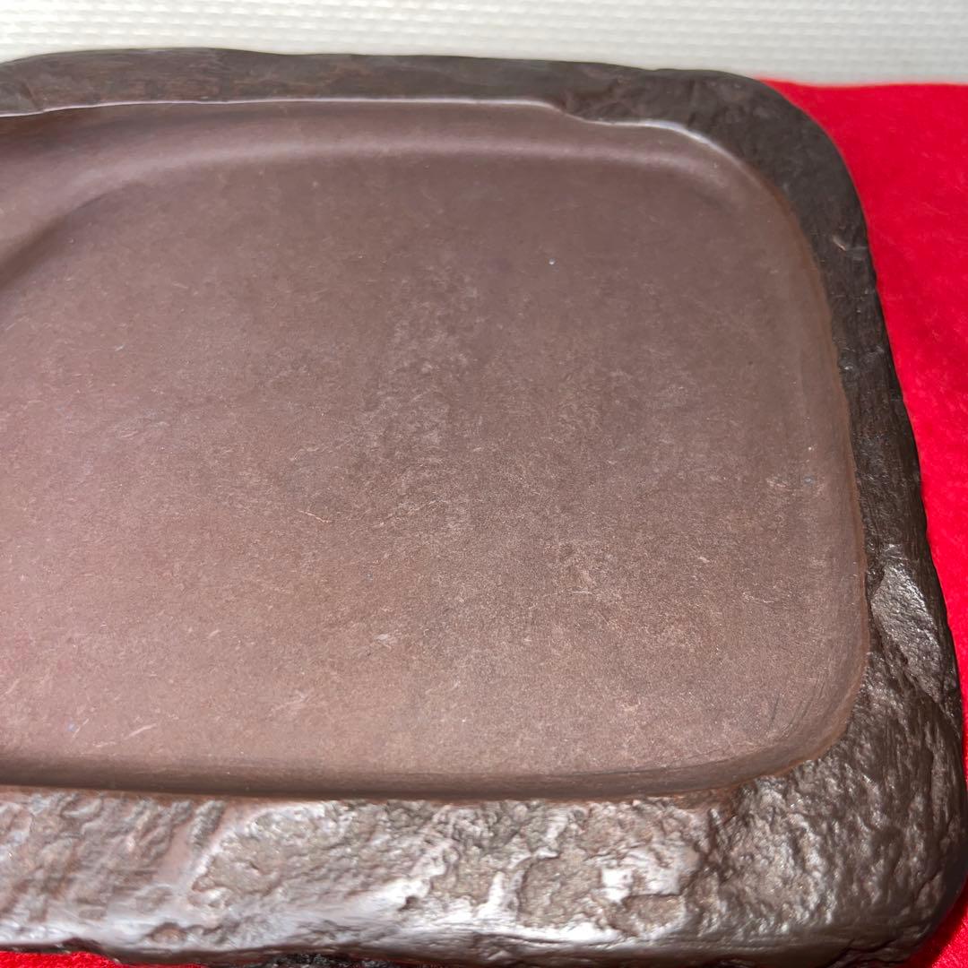 ⭕️赤間硯　野面硯　植野玉泉堂　6寸大　34mmの厚手　墨たっぷり　会津漆塗箱付き