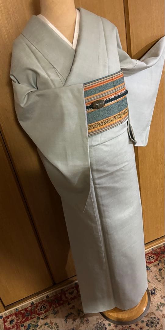 正絹袷　紅花紬調 未使用しつけ糸付き 無地　お洒落八掛 トール裄長