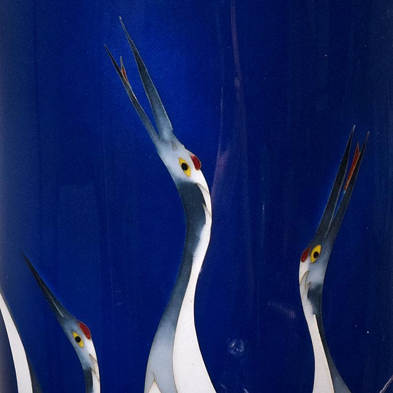 七宝焼　鶴文　花瓶　時代箱付　M　R8883B