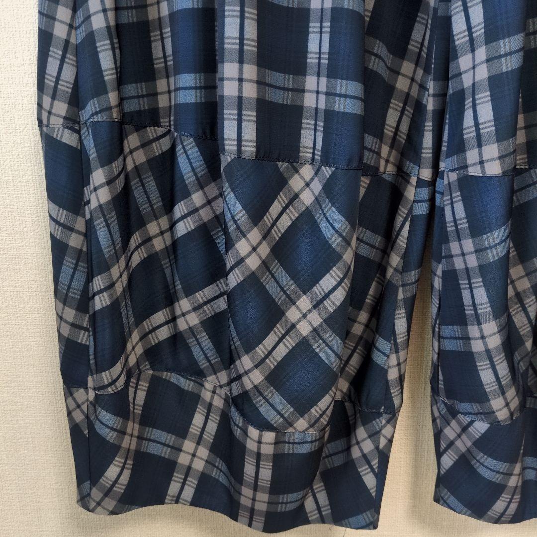 【涼感】アルベロベロ♥️ぶたさんワッペン　ネイビー系チェック　 サルエルパンツ