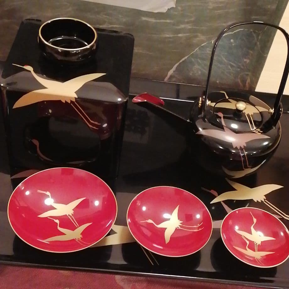 鶴お屠蘇セット天然木うるし漆器