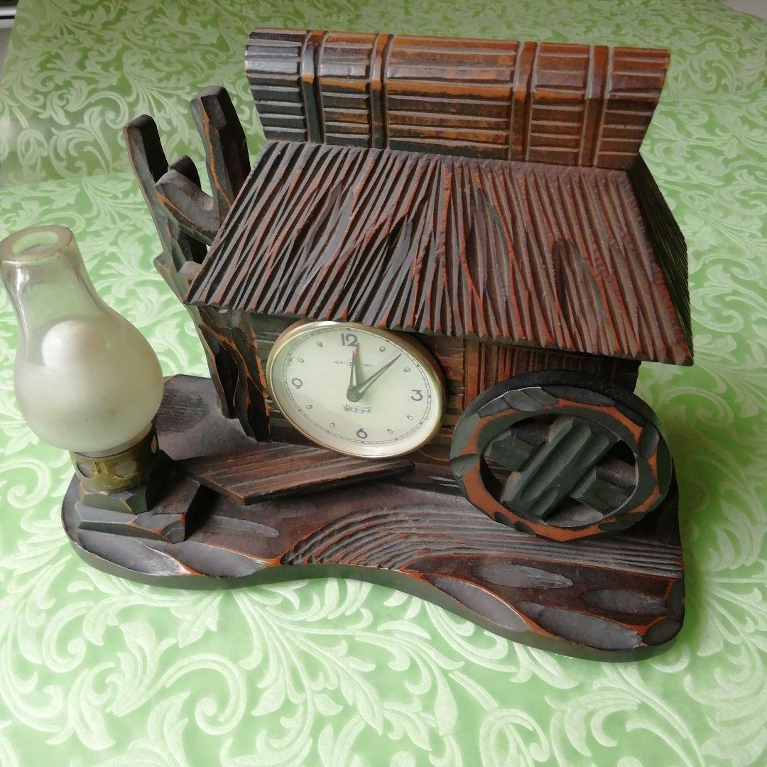 木製 水車小屋 時計 オルゴール ランプ アンティーク