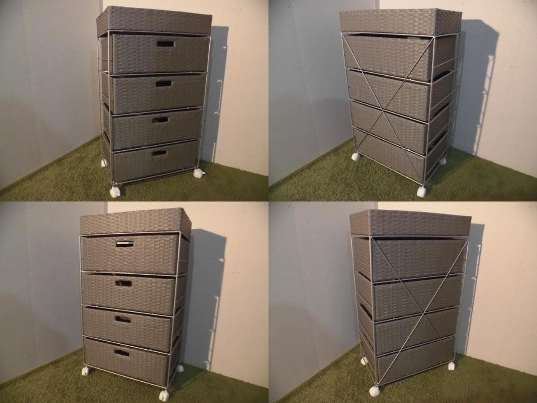 アウトレット【送料無料・新品】ラタン風★サニタリー★ランドリーチェスト【グレー】