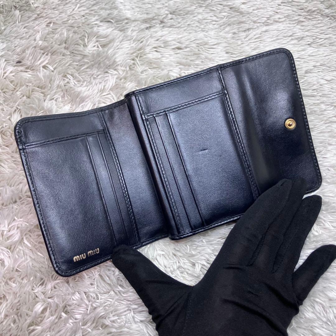 美品✨ミュウミュウ 三つ折り財布 L字ジップ ブラック ナッパインプトゥーレ