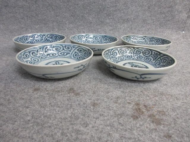 古伊万里染付蛸唐草文くらわんかなます皿5枚 [B26533]