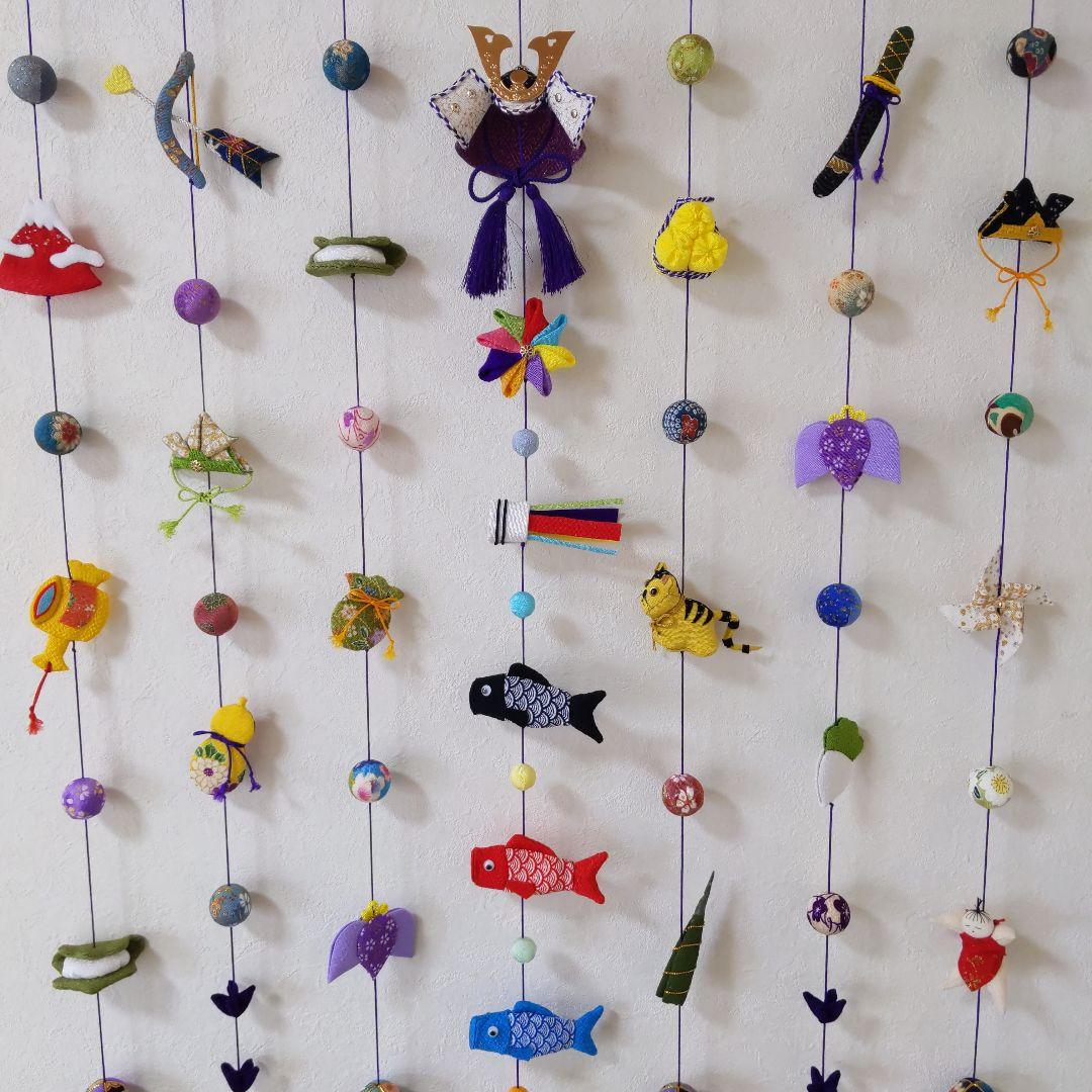 ちりめん細工　おひな様壁掛け下げ飾り(大) 端午の節句壁掛け下げ飾り(大)2点