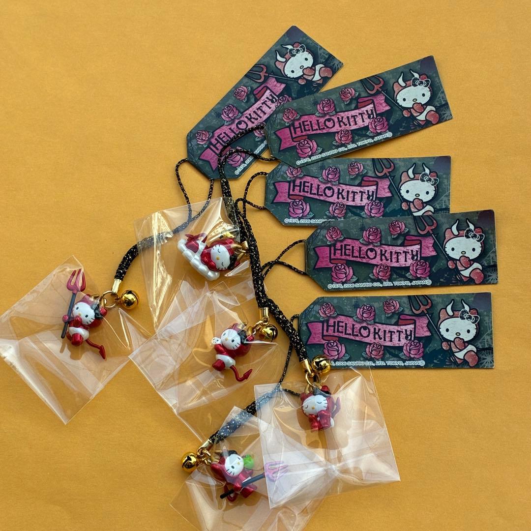 ★超激レア★ハローキティ デビルキティ 赤 5個セット ストラップ 根付 小悪魔
