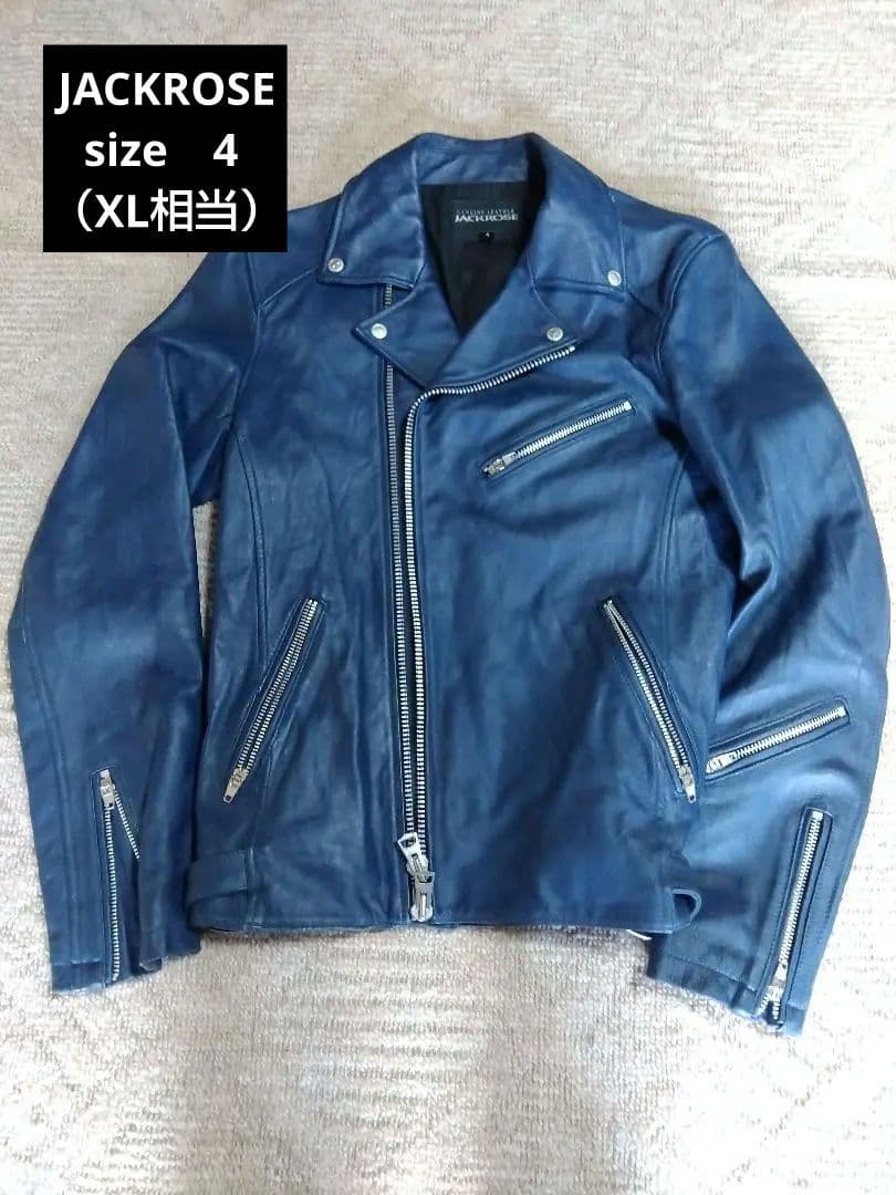 JACKROSE 本革ダブルライダースジャケット サイズ4 青