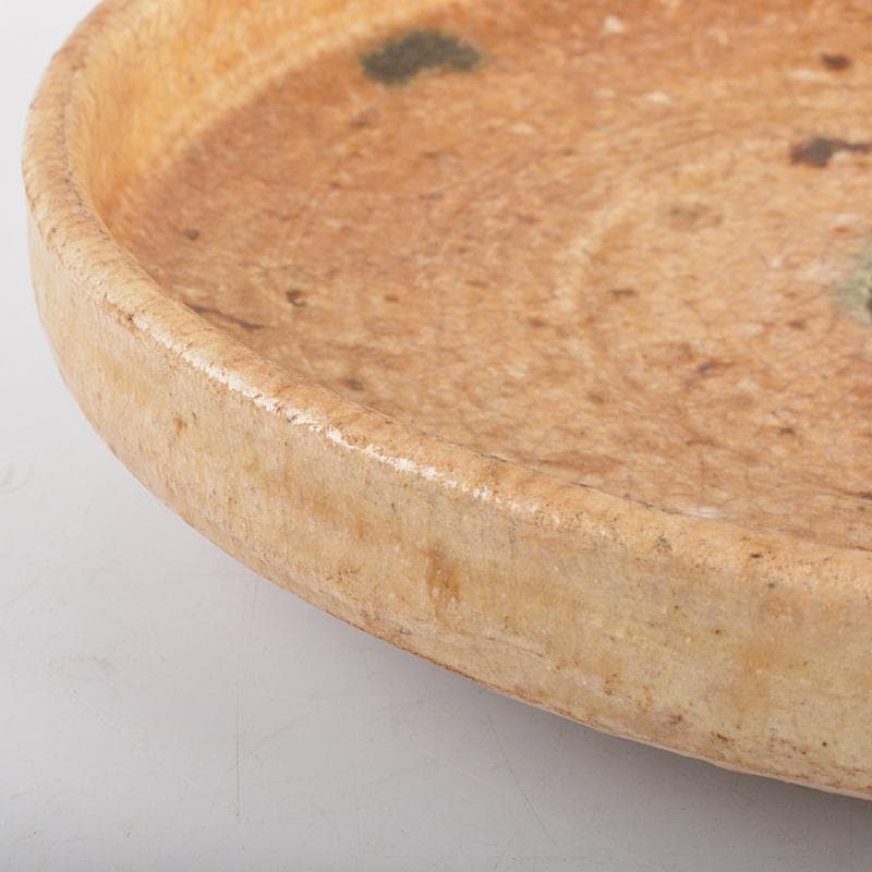 人間国宝　荒川豊蔵作　黄瀬戸　菊紋皿　共布　鵬雲斎極め箱　M　R6945