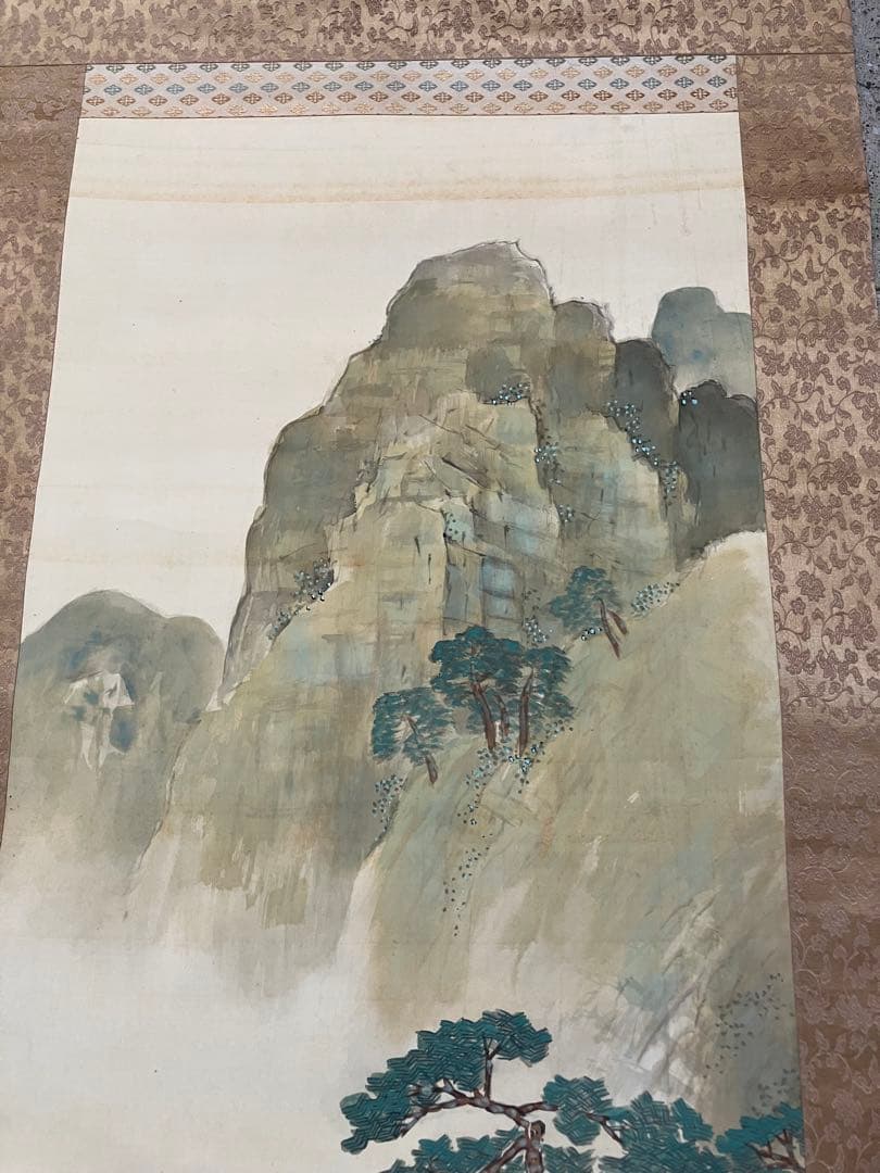 清泉筆　山水画の二幅一対掛軸