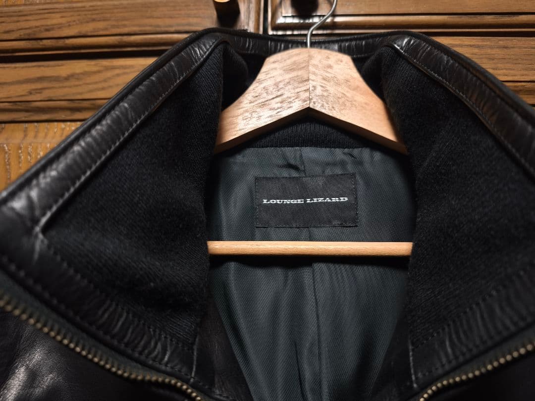 ラウンジリザード　ハイネック カウレザージャケット　サイズ3　ブラック