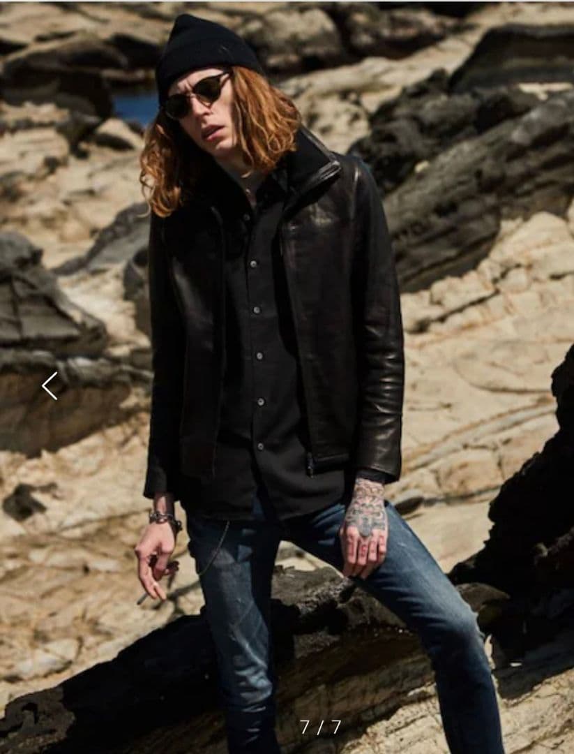 ラウンジリザード　ハイネック カウレザージャケット　サイズ3　ブラック