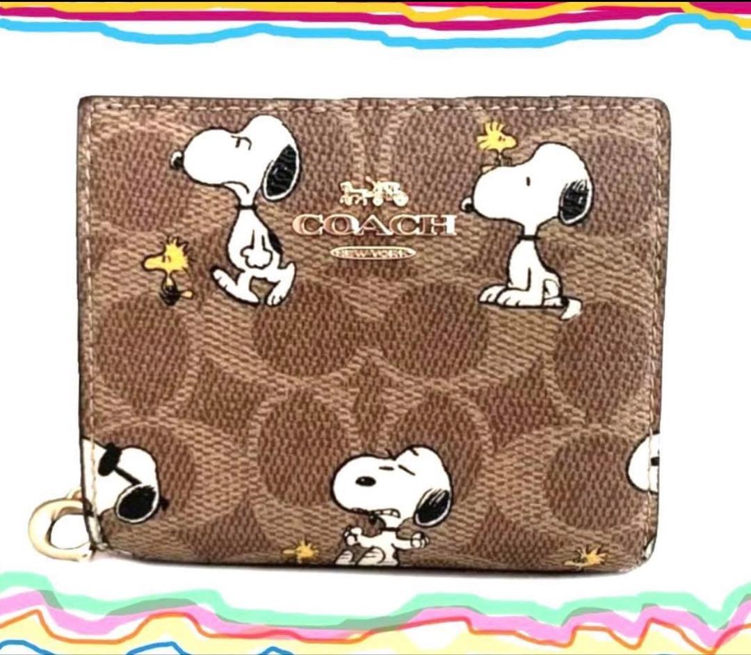 COACHコーチ ×スヌーピーコラボシグネチャースナップ二つ折り財布