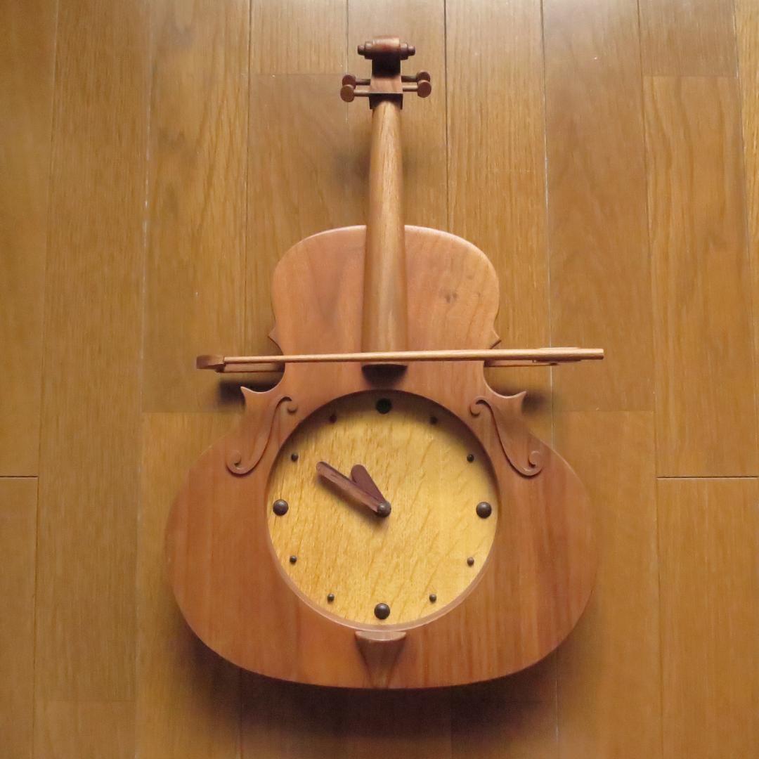 バイオリン型 木製振り子時計 掛け時計