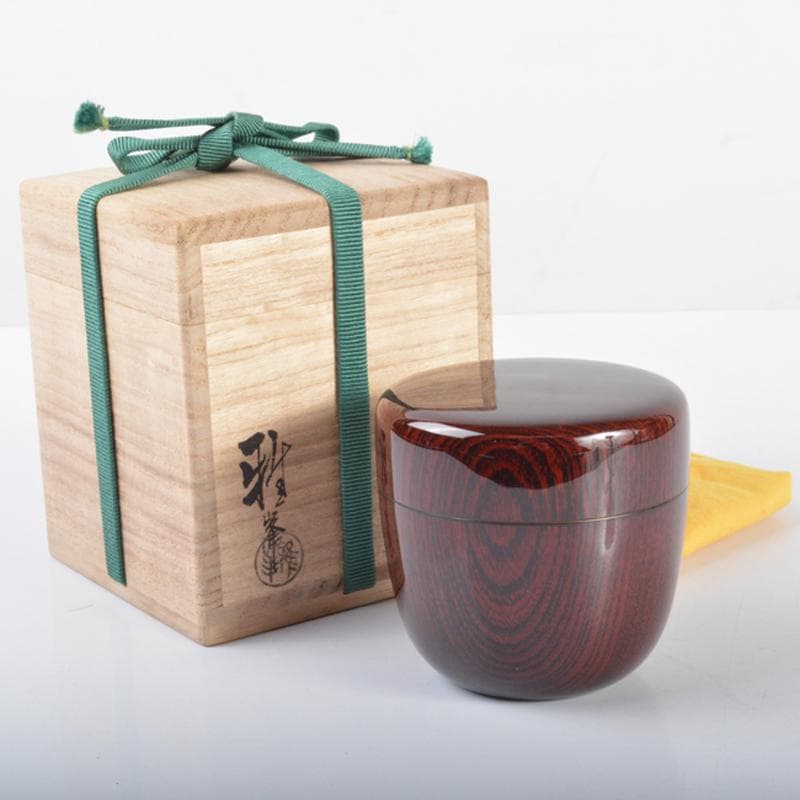茶道具　前端雅峯作　内金溜　木目大棗　前大徳吉口桂堂極め箱　D　R4264