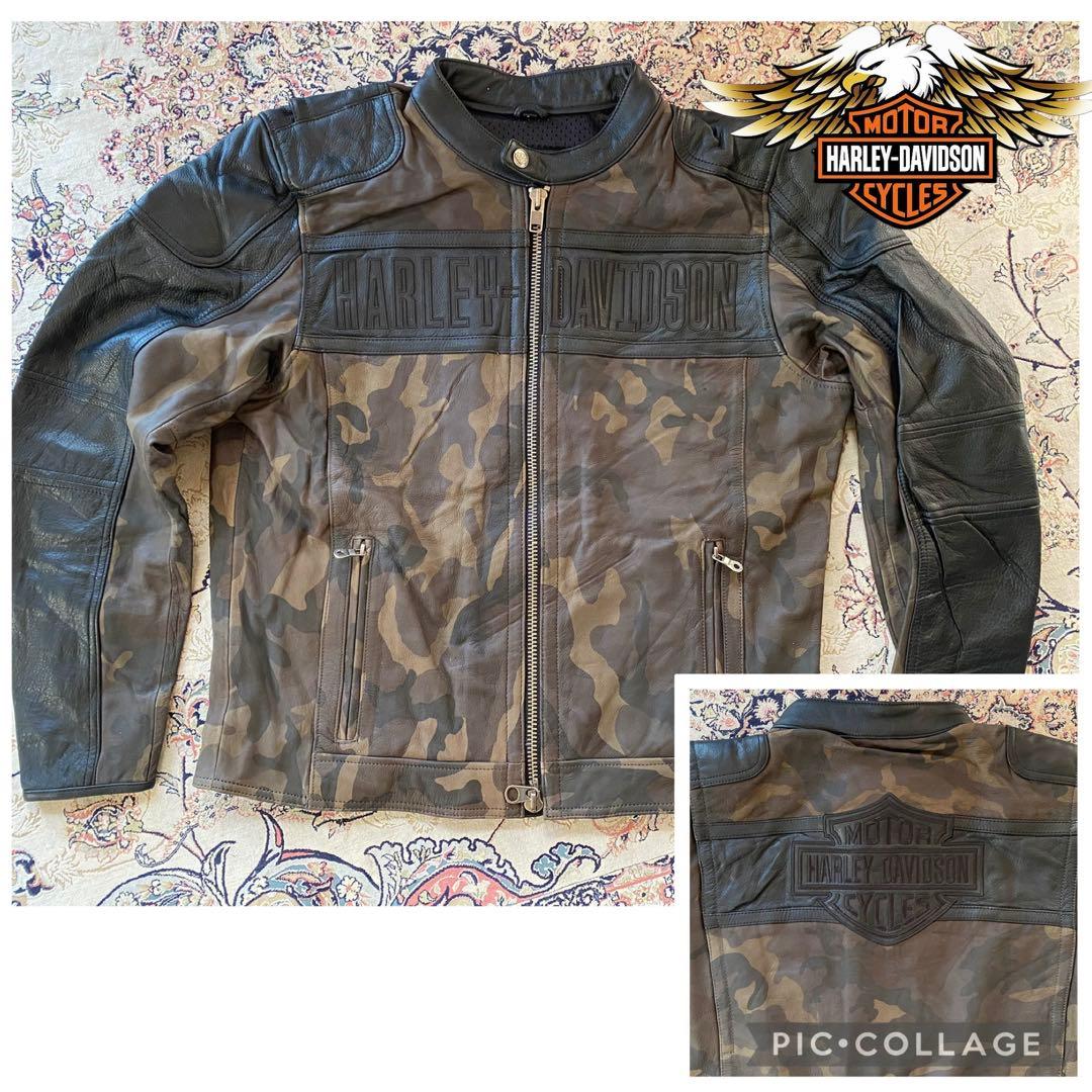 新品未使用HARLEY-DAVIDSON 迷彩レザーロゴジャケット 在庫限り